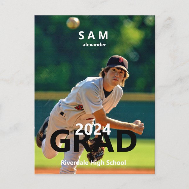 2024 Baseball Photo Graduation Announcement Postcard (Front)