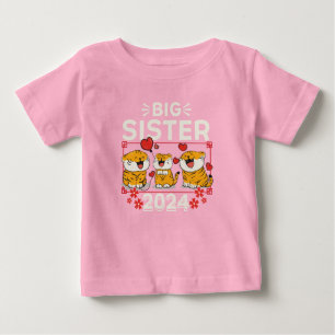 2024 Big Sister Tiger Love Hearts Baby T-Shirt