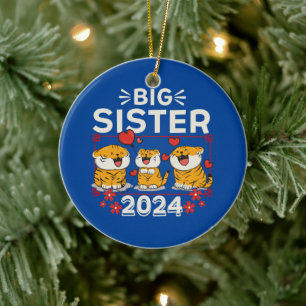 2024 Big Sister Tiger Love Hearts Ceramic Tree Decoration