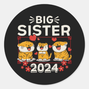 2024 Big Sister Tiger Love Hearts Classic Round Sticker