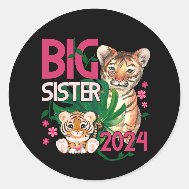 2024 Big Sister - Tropical Jungle Tiger Classic Round Sticker (Front)