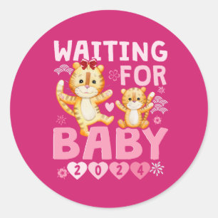2024 Big Sister Waiting for Baby Cute Tigers Classic Round Sticker