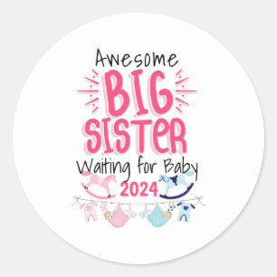 2024 Big Sister Waiting for New Baby Sibling Classic Round Sticker