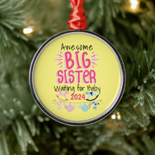 2024 Big Sister Waiting for New Baby Sibling Metal Tree Decoration