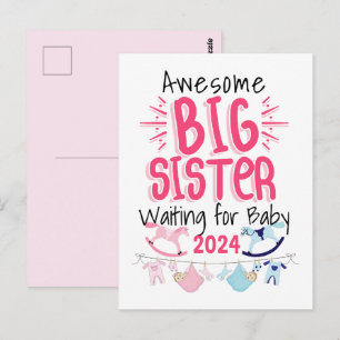 2024 Big Sister Waiting for New Baby Sibling Postcard