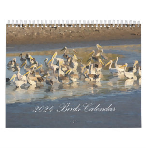 2024 Birds Calendar in Watercolor Style