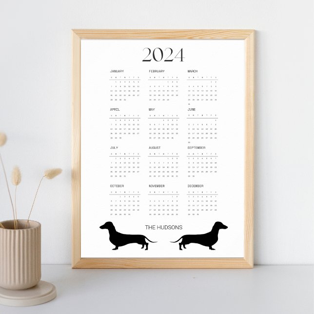 2024 Black and White Dachshund Calendar Poster (Creator Uploaded)