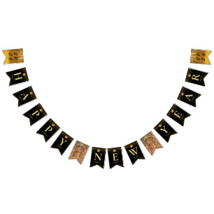 2024 Black Gold Happy New Year Party Bunting