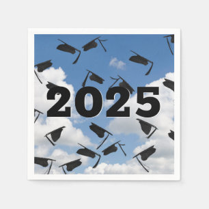 2024 Black Graduation Hats in Sky  Napkin