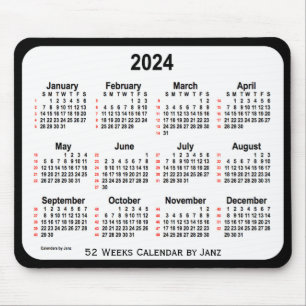 2024 Black Two Tone 52 Weeks Calendar by Janz Mouse Mat