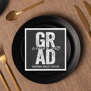 2024 Bold GRAD Silver Foil Graduation Party Paper  Napkin