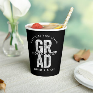 2024 Bold GRAD Silver Foil Modern Graduation Party Paper Cups