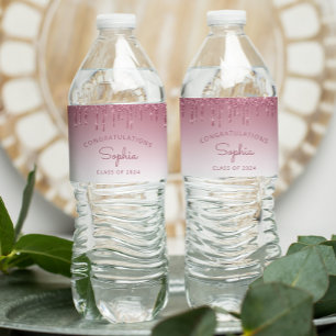 2024 Burgundy Glitter Drip Graduation Party Water Bottle Label
