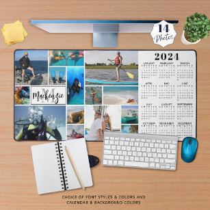 2024 Calendar 14 Photos Monogram Name Custom Colou Desk Mat