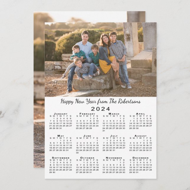 2024 Calendar 2 Custom Photos Happy New Year Holiday Card (Front/Back)