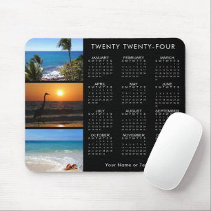 2024 Calendar 3 Photo Personalised Black Mouse Mat