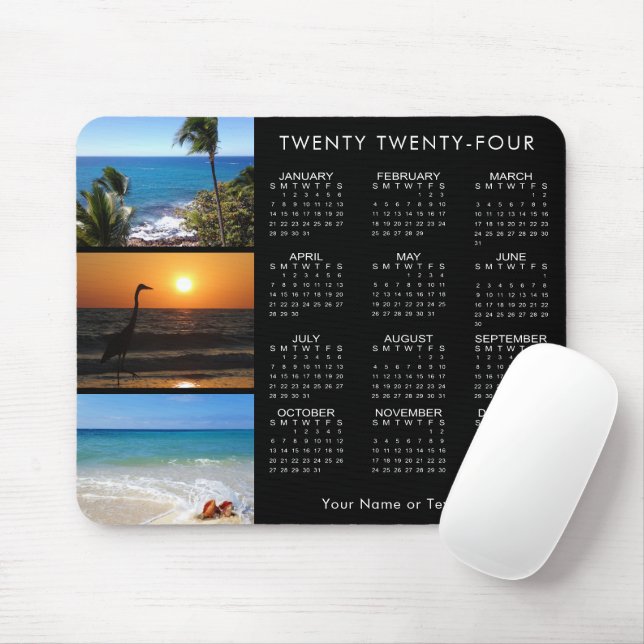 2024 Calendar 3 Photo Personalised Black Mouse Mat (With Mouse)