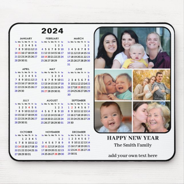 2024 Calendar 5 Family Photo US Holidays Simple Mouse Mat (Front)