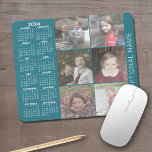 2024 Calendar - 6 photo collage - blue Mouse Mat<br><div class="desc">A 2024 calendar with a place for 6 photos. You can add a name,  monogram or other custom text. The calendar is uncluttered and easy to read. You can change the background colour if you click on the customise link and go to the advanced design area.</div>