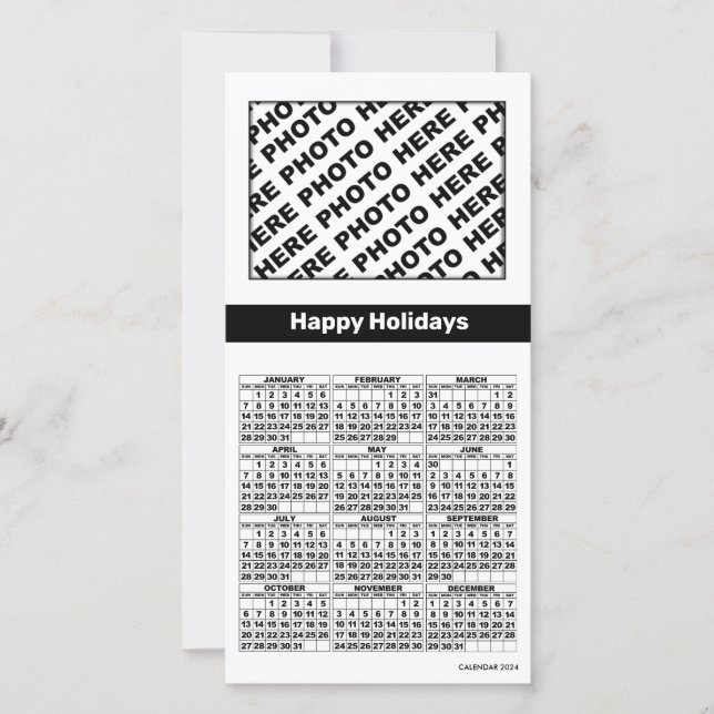 2024 Calendar Add 4 Photos Card Simple Black White (Front)