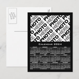 2024 Calendar Add Photo Black Postcard