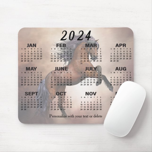 2024 Calendar - Beautiful Wild Horse  Mouse Mat (With Mouse)
