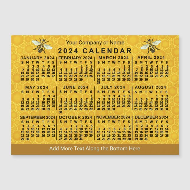 2024 Calendar Bee Honeycomb Custom Apiary Magnet (Front)