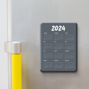 2024 Calendar Black And White Simple  Magnet