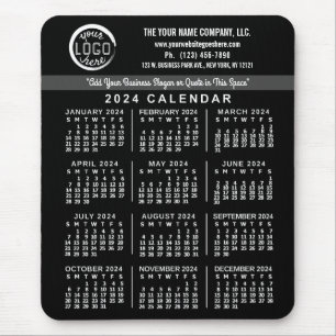 2024 Calendar Black Custom Business Logo Name Easy Mouse Mat