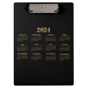 2024 Calendar Black/Gold Clipboard