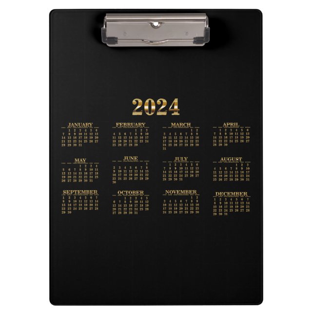 2024 Calendar Black/Gold Clipboard (Front)