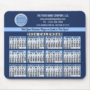 2024 Calendar Blue Easy Custom Business Logo Name Mouse Mat