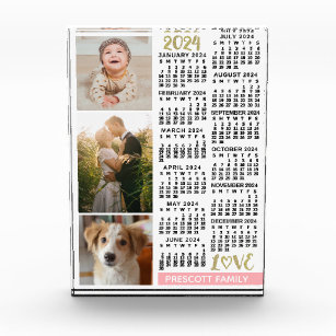 2024 Calendar Blush Pink Gold Family Photo Collage Acrylic Award