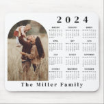 2024 Calendar boho modern 1 photo black white Mouse Mat<br><div class="desc">2024 Photo calendar with your family photo in a arch.</div>
