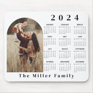 2024 Calendar boho modern 1 photo black white Mouse Mat