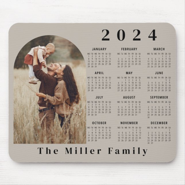 2024 Calendar boho modern 1 photo elegant beige Mouse Mat (Front)