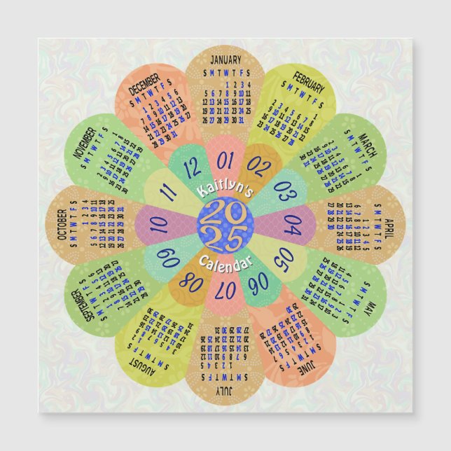 2024 Calendar Boho Retro Flower Custom Name Magnet (Front)