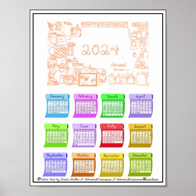 2024 Calendar Bolts Fabric Font Fabricated Frames  Poster (Front)