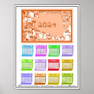 2024 Calendar Bolts Fabric Font Sewing Printable  Poster