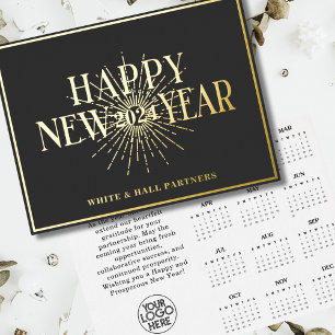 2024 Calendar Business Happy New Year Logo Foil Holiday Card