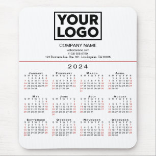 2024 Calendar Business Logo and Text on White Mouse Mat
