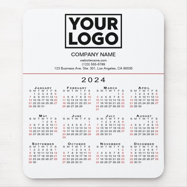 2024 Calendar Business Logo and Text on White Mouse Mat (Front)