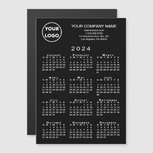 2024 Calendar Business Logo Text Black Magnet Card