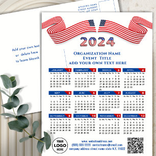 2024 Calendar Business Logo US Patriotic Blue Red Holiday Postcard