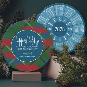 2024 Calendar Circle - green blue plaid - Happiest Holiday Card