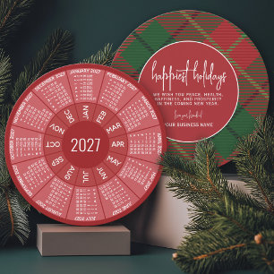 2024 Calendar Circle - green red plaid - Happiest Holiday Card
