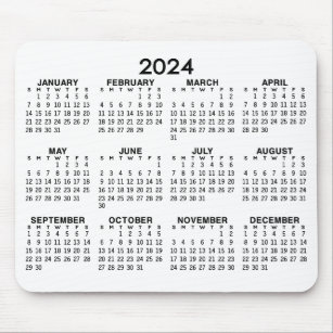 2024 Calendar - classic black and white simple Mouse Mat