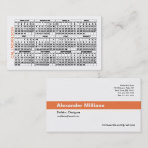 2024 Calendar Classic Business Card Orange Stripe