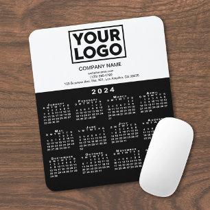2024 Calendar Company Logo and Text Black White Mouse Mat