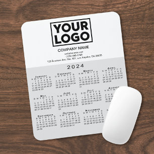 2024 Calendar Company Logo and Text Grey White Mouse Mat